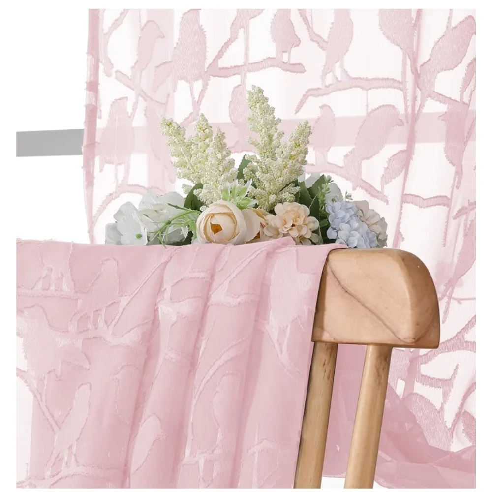 Light Pink Sheer Jacquard Curtain Panel - Elegant Drapery